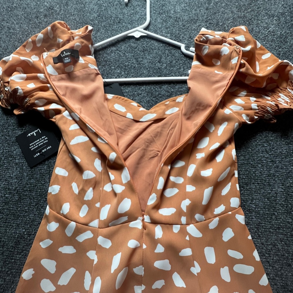 Lulus New w/tags Orange White Abstract Dot Puff Sleeve Mini Swing Dress XS - Picture 12 of 13